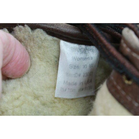 LL Bean Brown Leather Lace Up Shearling Lined Insulated Duck Boots Size 10 Wide - Picture 9 of 11